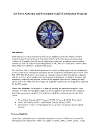 Air Force Airframe and Powerplant (A&P) Certification Program