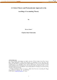 A Critical Theory and Postmodernist Approach to the Teaching of Accounting Theory