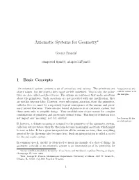 Axiomatic Systems for Geometry∗