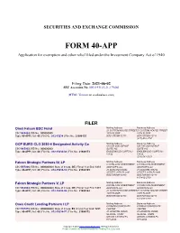 Onex Falcon BDC Fund Form 40-APP Filed 2021-06-02