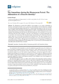 The Samaritans During the Hasmonean Period: the Aﬃrmation of a Discrete Identity?