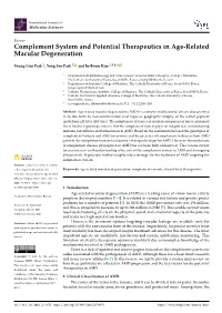 Complement System and Potential Therapeutics in Age-Related Macular Degeneration
