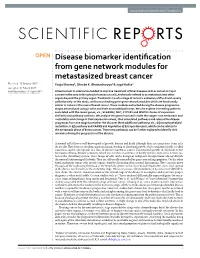 Disease Biomarker Identification from Gene Network Modules For