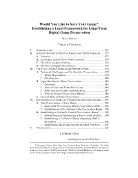 Establishing a Legal Framework for Long-Term Digital Game Preservation