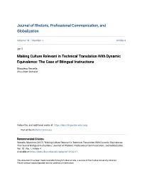 Making Culture Relevant in Technical Translation with Dynamic Equivalence: the Case of Bilingual Instructions