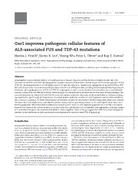 Oxr1 Improves Pathogenic Cellular Features of ALS-Associated FUS