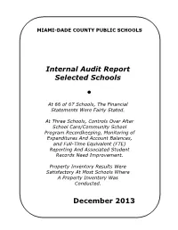 Internal Audit Report Selected Schools • December 2013