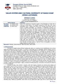 Value System and Cultural Diversity of Radio Soap Opera Listeners