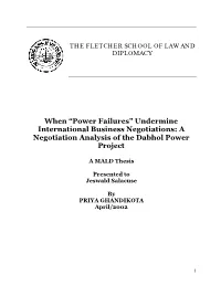 A Negotiation Analysis of the Dabhol Power Project