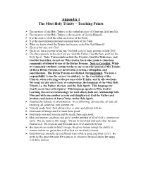Appendix 1 the Most Holy Trinity – Teaching Points
