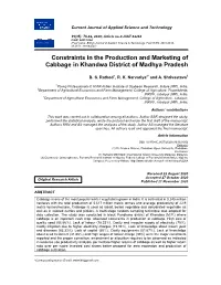 Constraints in the Production and Marketing of Cabbage in Khandwa District of Madhya Pradesh