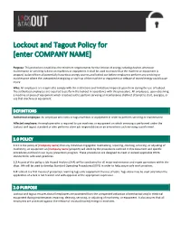 Lockout and Tagout Policy for [Enter COMPANY NAME]