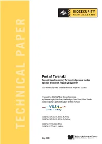 Port of Taranaki Second Baseline Survey for Non-Indigenous Marine Species (Research Project ZBS2000/04