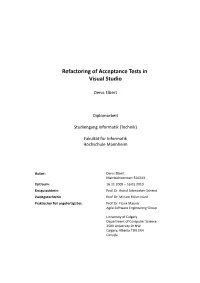 Refactoring of Acceptance Tests in Visual Studio