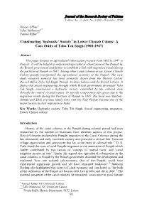 Society1 in Lower Chenab Colony: a Case Study of Toba Tek Singh (1900-1947)