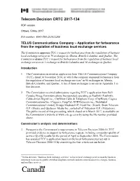 TELUS Communications Company – Application for Forbearance from the Regulation of Business Local Exchange Services