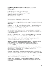 Text Mining for Biomedicine an Overview: Selected Bibliography