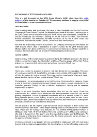 Full Transcript of 2019 Crown Resorts AGM This Is a Full