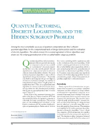 Quantum Factoring, Discrete Logarithms, and the Hidden Subgroup Problem