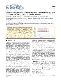 Solubility and Dissolution Thermodynamic Data of Mefenamic Acid Crystals in Different Classes of Organic Solvents