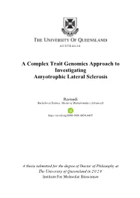 A Complex Trait Genomics Approach to Investigating Amyotrophic Lateral Sclerosis