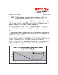 CBC-TV Winnipeg Heading Backwards on Cancon Mandate Review Needed to Put CBC Back on Track