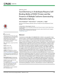 Seed Dormancy in Arabidopsis Requires Self-Binding Ability Of