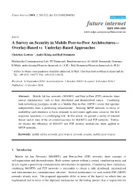 A Survey on Security in Mobile Peer-To-Peer Architectures— Overlay-Based Vs