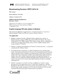 Broadcasting Decision CRTC 2014-16