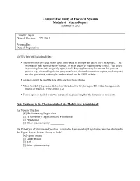 Macro Report Comparative Study of Electoral Systems Module 4: Macro Report September 10, 2012