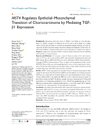 MST4 Regulates Epithelial–Mesenchymal Transition of Choriocarcinoma by Mediating TGF- Β1 Expression