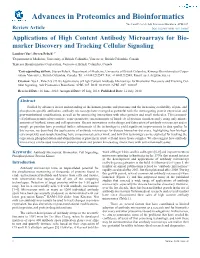 Applications of High Content Antibody Microarrays for Biomarker Discovery and Tracking Cel- Lular Signaling