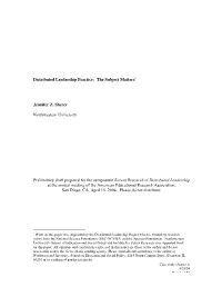 Distributed Leadership Practice: the Subject Matters1