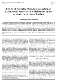 Effects of Repeated Oral Administration of Pazufloxacin Mesylate and Meloxicam on the Antioxidant Status in Rabbits