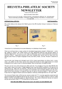HELVETIA PHILATELIC SOCIETY NEWSLETTER Founded in 1946 by Edward H Spiro