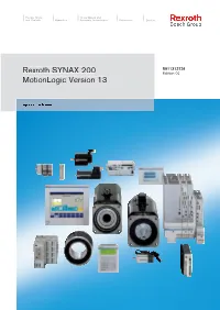 Rexroth SYNAX 200 Motionlogic Version 13 Type of Documentation Application Manual