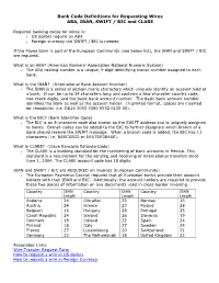 Bank Code Definitions for Requesting Wires ABA, IBAN, SWIFT / BIC and CLABE