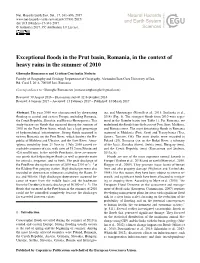 Exceptional Floods in the Prut Basin, Romania, in the Context of Heavy Rains in the Summer of 2010