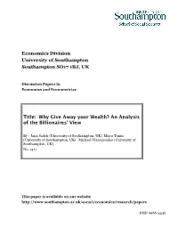 Why Give Away Your Wealth? an Analysis of the Billionaires' View