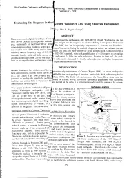 Evaluation Site Response in the Greater Vancouver Area Using