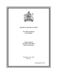 Legislative Assembly of Alberta the 28Th Legislature First Session