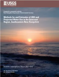 Methods for and Estimates of 2003 and Projected Water Use in the Seacoast Region, Southeastern New Hampshire