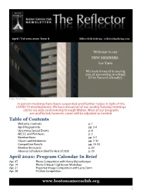 Table of Contents April 2020: Program Calendar In