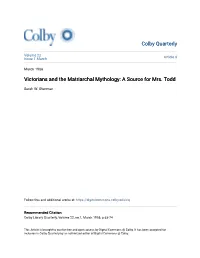 Victorians and the Matriarchal Mythology: a Source for Mrs