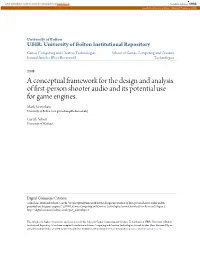 A Conceptual Framework for the Design and Analysis of First-Person Shooter Audio and Its Potential Use for Game Engines