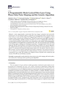 A Programmable Mode-Locked Fiber Laser Using Phase-Only Pulse Shaping and the Genetic Algorithm