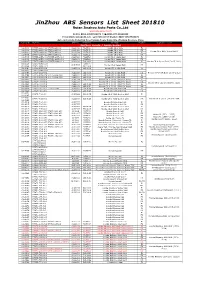 Jinzhou ABS Sensors List Sheet 201810