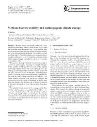 Methane Hydrate Stability and Anthropogenic Climate Change