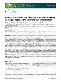 Genetic Diversity and Population Structure of an Extremely Endangered Species: the World’S Largest Rhododendron