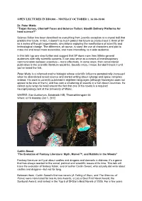 Open Lectures in Bio300 – Monday October 1, 16:00-18:00